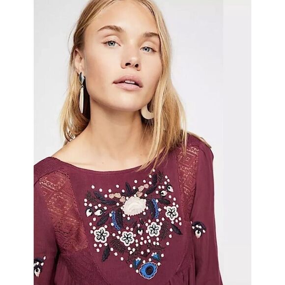 Free People Mohave Plum Embroidered Woven Mini Dress Size Small - Picture 2 of 10